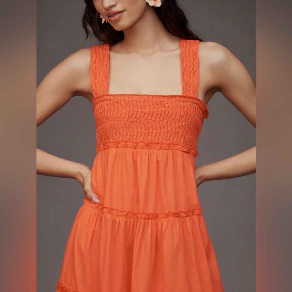 Anthropologie Orange Tiered Midi Dress - Picture 2 of 2